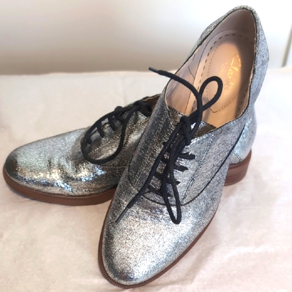 Clarks Silver Loafers with Metallic Finish